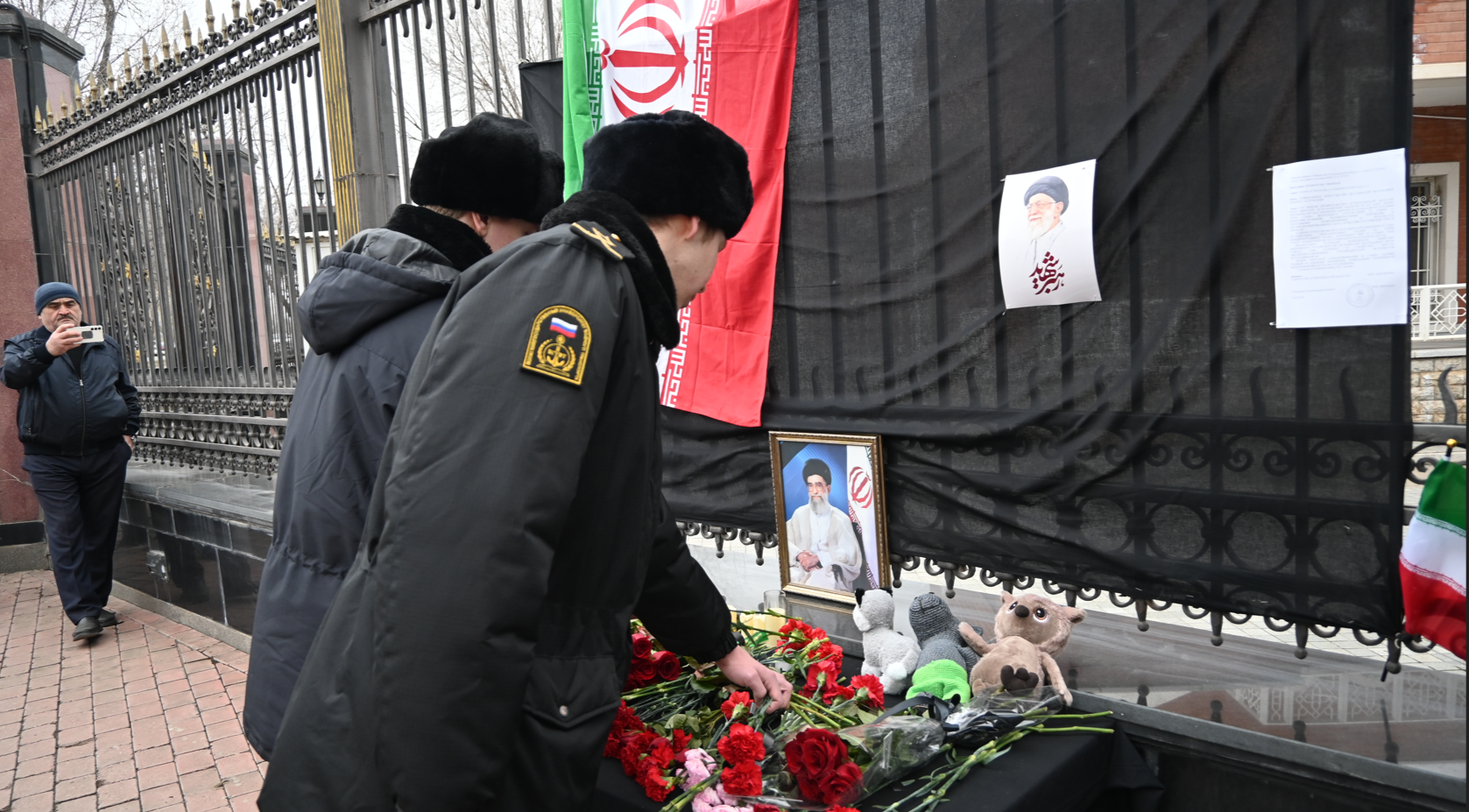 People Bring Flowers to Iranian Consulate General in Astrakhan
